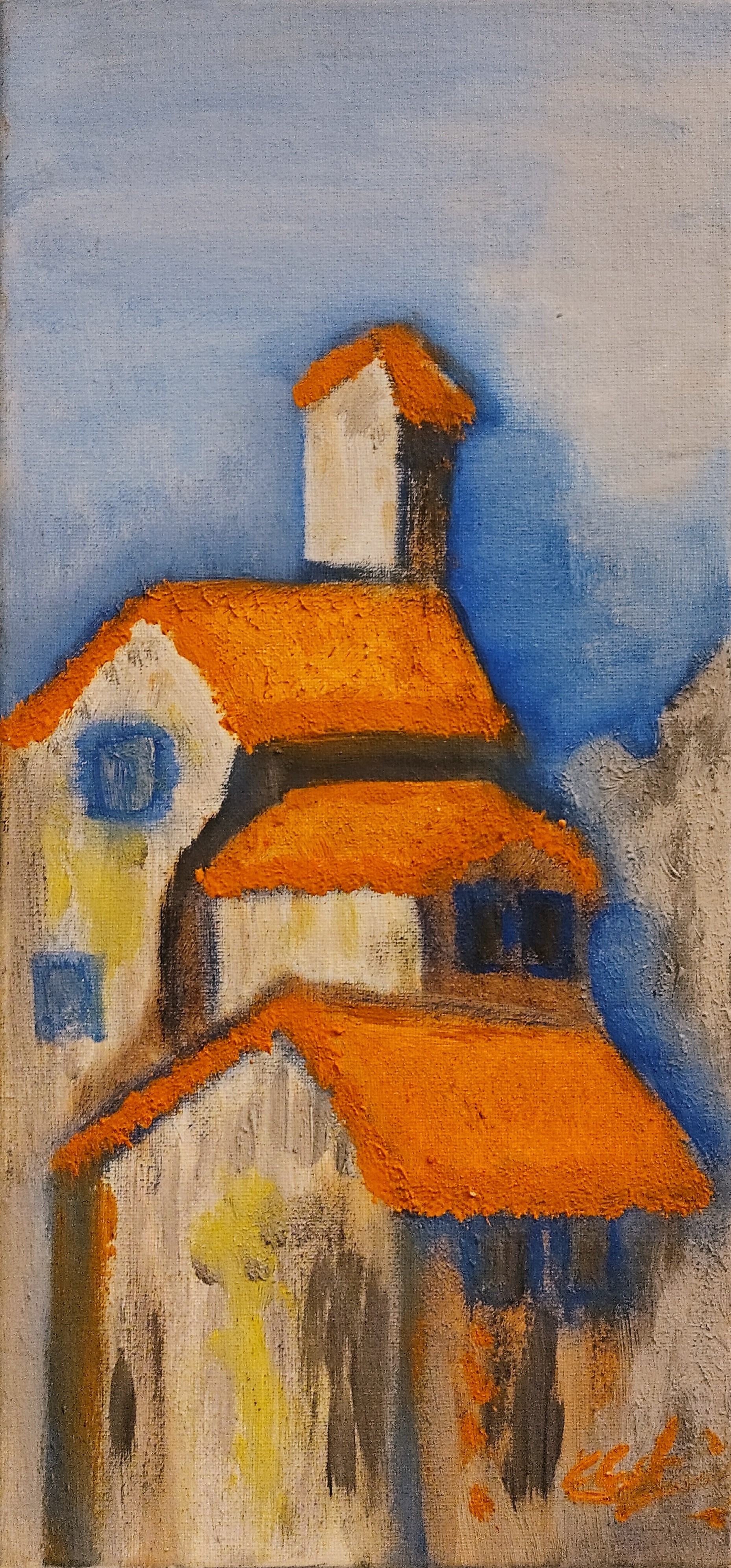casitas en bastidor 20,5 x 40,5cm oleo